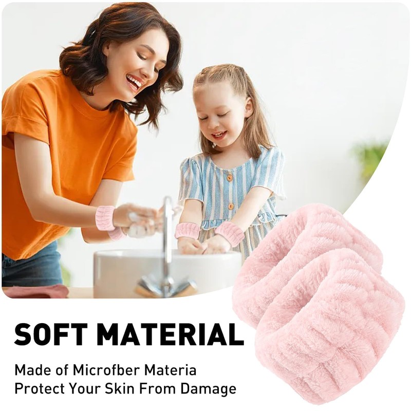 2 Pcs Soft Microfiber Wrist Bands for Washing Face, Absorbent