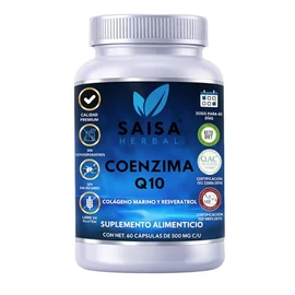 Coenzima Q10  Resveratrol y Colágeno Marino  60 Cápsulas  Antioxidante, Antienvejecimiento y Salud Celular  Saisa Herbal                              