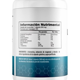 L-glutamina en Cápsulas 500mg (200 Cápsulas)