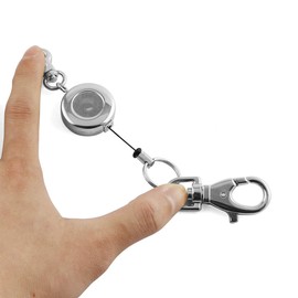 JCBIZ 1PCS Retractable Key Chain with Hook Zinc Alloy High Resilient Anti-lose Stretch Key Ring Holder Tool Telescopic Rope Silver, Silver, 60CM