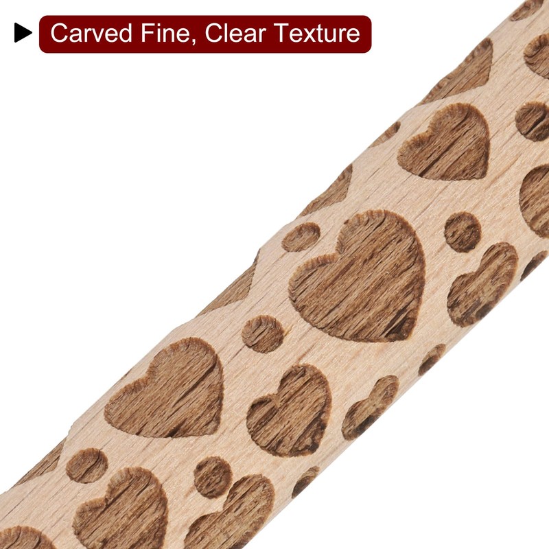 HARFINGTON Wood Clay Roller 4" Heart Pattern Rolling Pins Wood