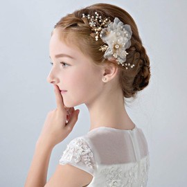 Flower Hair Accessory Pearls Floral Cute Elegant Hair Pin for Bridesmaid Wedding Dress Party (White, One size)