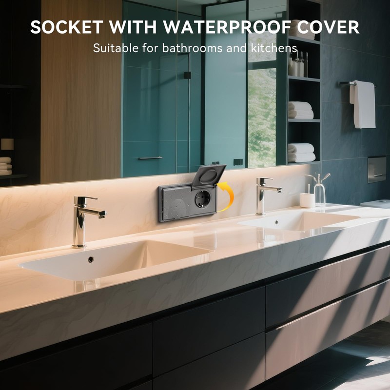 BSEED 2-Way Socket Flush-Mounted with Waterproof Cover, 250 V 16