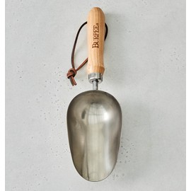 Burpee 15" Stainless Steel Soil Scoop | Durable Long Lasting Garden Tool | Leather Wrist Strap 5" Handle, Oak
