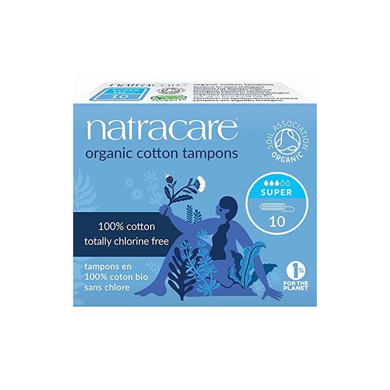 Natracare Non-Applicator 100% Organic Cotton Tampons, Super, Totally Chlorine Free,