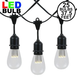 37.5 Foot S14 Edison Outdoor String Lights – Suspended - Commercial Grade - Backyard Garden Gazebo – Cafe Market String Lights – Vintage Patio String Lights – Black Wire - 25 S14 LED Bulbs
