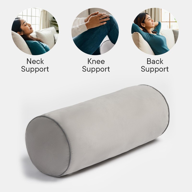 OHS Round Cushion Support Matte Velvet Bolster Cushion, Soft Comfy