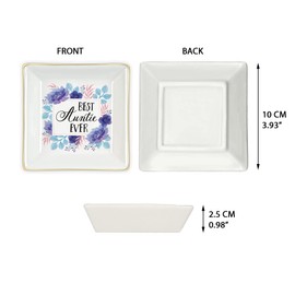 WIRESTER Square Ceramic Ring Dish Trinket Tray, Gold Rim Jewelry Holder, Lovely Jewelry Plate for Women - Best Auntie Ever