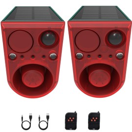 Comboss Solar Outdoor Motion Sensor Alarm, 129dB Dog Barking & Alarm Sounds, 13 Sounds, Support Recording, 4 Modes, Motion Activated Strobe Light with Remote for Yard, Garden, Farm, Barn