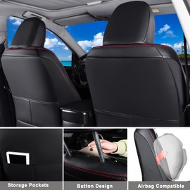 Huidasource Custom Fit RAV4 Car Seat Covers Full Set, Full Coverage Leather Seat Cover, Rav4 Seat Cushion Protector Fit for 2013-2018 Toyota Rav4 XLE LE XLE Premium Limited(Not for Hybrid, Black&Red)
