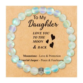 Harry and Henry To My Daughter Bracelet Gifts Natural Gemstone Bracelet for Daughter Moonstone Bracelet for Teen Girl Gifts Trendy Stuff(green)