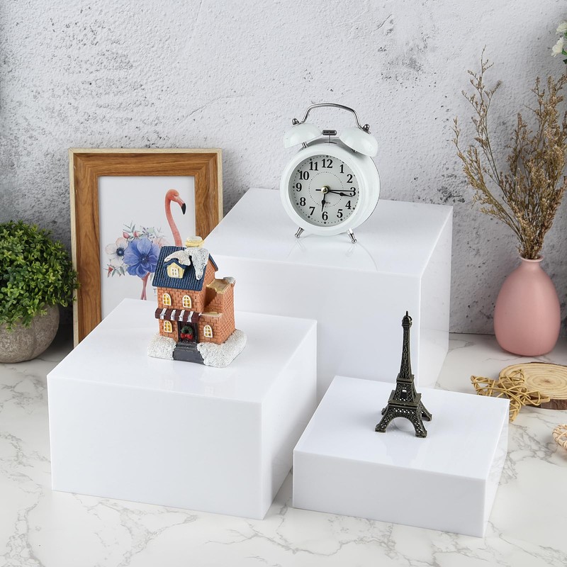 Bouiexye 3Pcs White Buffet Risers Acrylic Boxes Display Food Risers