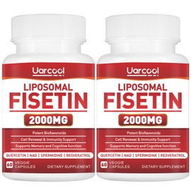 Uarcool Fisetin Supplement 2000mg for Healthy Aging and Longevity, Skin Health, Brain - Soy Free, Vegetarian - 60 Softgels(2 Bottles)