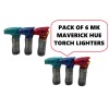 Mk 6-PACK MK Maverick Hue Torch Lighter Refillable, Flame Lock,
