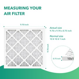 10x10x1 Air Filter 4 PACK, MERV 8 MPR 600 Pleated HVAC AC Furnace Dust Defense Air Filters Replacement (Actual Size: 9.70x9.70x0.75 Inches) VairGauze
