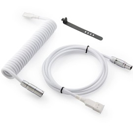 GUNMJO Pro Custom Coiled USB C Cable for Gaming Keyboard, Double-Sleeved Mechanical Keyboard Cable with Slim Type Detachable Metal Aviator, 1.5M USB-C to USB-A, White Color