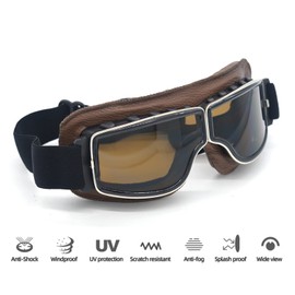 evomosa Motorcycle Goggles Vintage Leather Pilot Style Aviator Goggles for Men Women,Windproof Anti-fog ridding Goggle