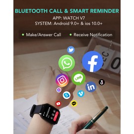 SKG Smartwatch Men Women Fitness Tracker with Phone Function/Message Reminder, 1.95 Inch Watches Men's Fitness Watch Sleep Monitor, Sports Watch 120+ Sports Modes IP68 Waterproof, V7 2024 New Model,