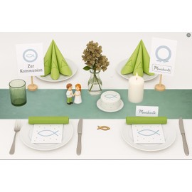 ANYUNKEY Non-Woven Table Runner Eucalyptus Green, Modern Table Runner Roll, Table Runner Outdoor, Table Decoration for Birthdays and Weddings, Christening, Communion and Party Tables, 30 cm x 25 m