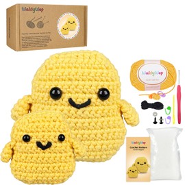 WaldyWop Crochet Kit for Beginners Kids: 2 PCS Easy Complete Knitting Kit with Step by Step Video & Written Tutorials, Soft Yarns (Extra 40%), Hook - Birthday Gift Set for Girls (Chicken Nuggets)