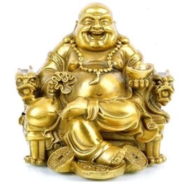 WEALTHCOMING Fengshui Decor Laughing Buddha Statue for Lucky & Happiness, God of Wealth Statue,Brass Buddhist Statues and Sculptures Home Decor Congratulatory Gifts (X-Large)
