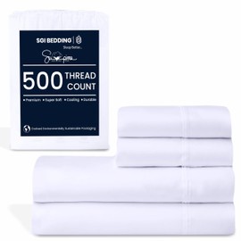 SGI bedding Luxury 4 Piece 100% Supima Cotton Sheets King Size - 500 Thread Count, 100% Cotton Sheets, 15" Deep Pocket Sheet Set, Breathable, Soft and Premium Cotton- White