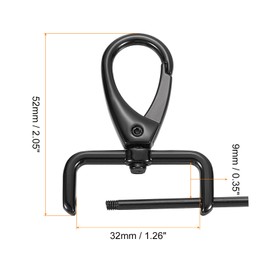 QUARKZMAN Pack of 2 Carabiner Hooks 32 mm (1 1/4 Inch) D Ring Removable Carabiner Key Ring Metal Carabiner Claw Hook with Screwdriver Black