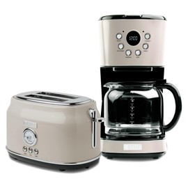 Haden 12 Cup Programmable Drip Coffee Maker Coffee Machine Bundled with Dorset 2 Slice Wide Slot Stainless Steel Toaster, Putty & Chrome