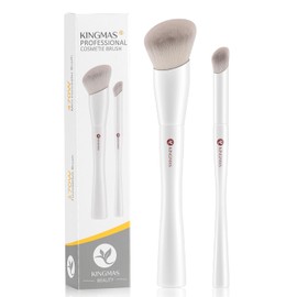 KINGMAS Angled Foundation Brush Concealer Brush, Premium Kabuki Makeup Brush for Liquid, Blending, Cream, Powder, Blush Buffing Stippling Face Makeup Tools White (White, C. 2Pcs (170W/370W))