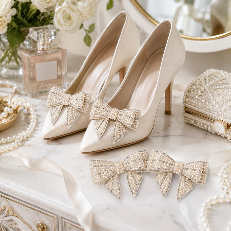 LUOZZY RRhinestone Faux Pearl Bowknot Shoe Clips High Heels Accessories