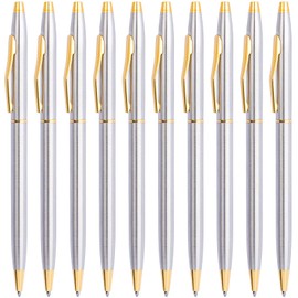 Cambond Black Pens Ballpoint Pens - Fancy Pens Comfortable Writing Gift Mini Conical Sliver Pen Slim Retractable Smooth Writing Bulk 1.0mm Medium Poin, 10 Pack (Silver)