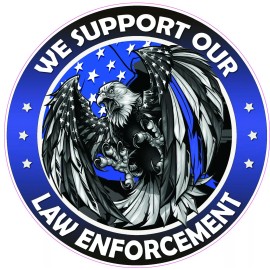 American  We Support our Thin Blue Line Law Enforcement American Flag Eagle Decal 12"