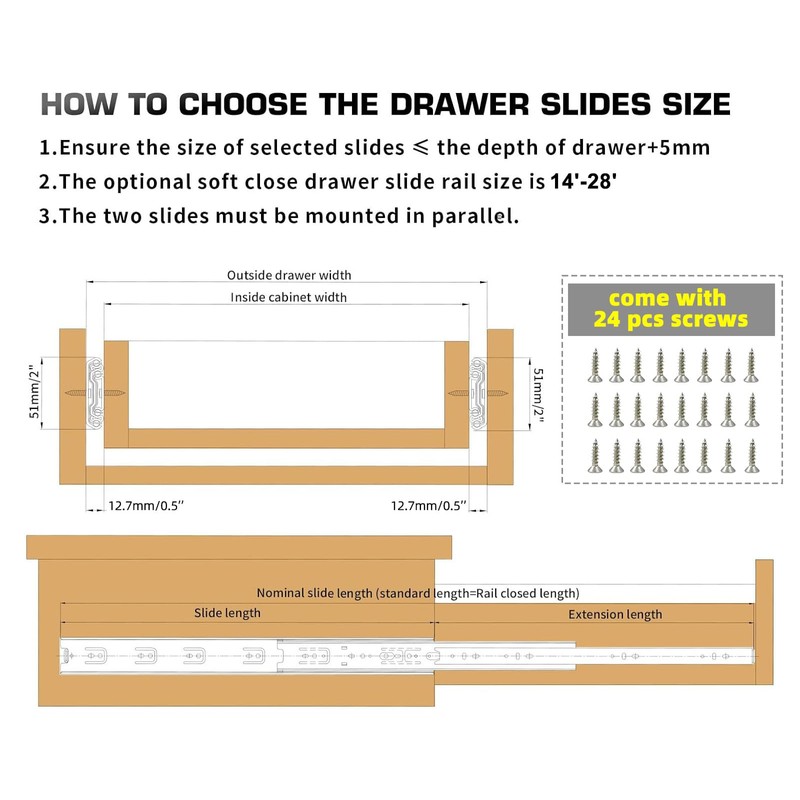 TP-LAIE 26 Inch 200lbs Soft Close Heavy Duty Drawer Slides,