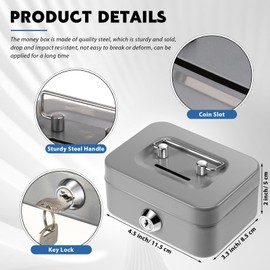 Tandefio Small Money Cash Box with Lock and Slot Metal Box for Cash Steel Organizer Piggy Bank Metal Coin Bank for Adults, 4.5 x 3.3 x 2 Inch, Without Money Tray, 4 Colors(12 Pcs)