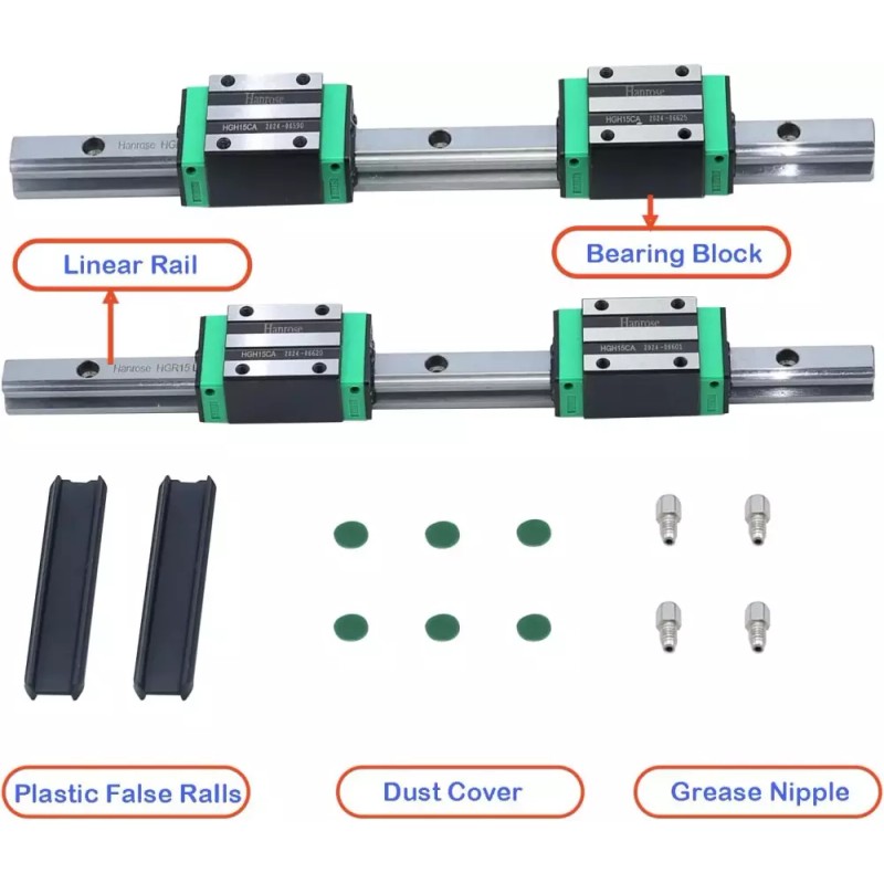 HGR 선형 레일 가이드 2PCS HGR15 HGR15-7.87인치(200mm) 슬라이드 4PCS HGH15CA
