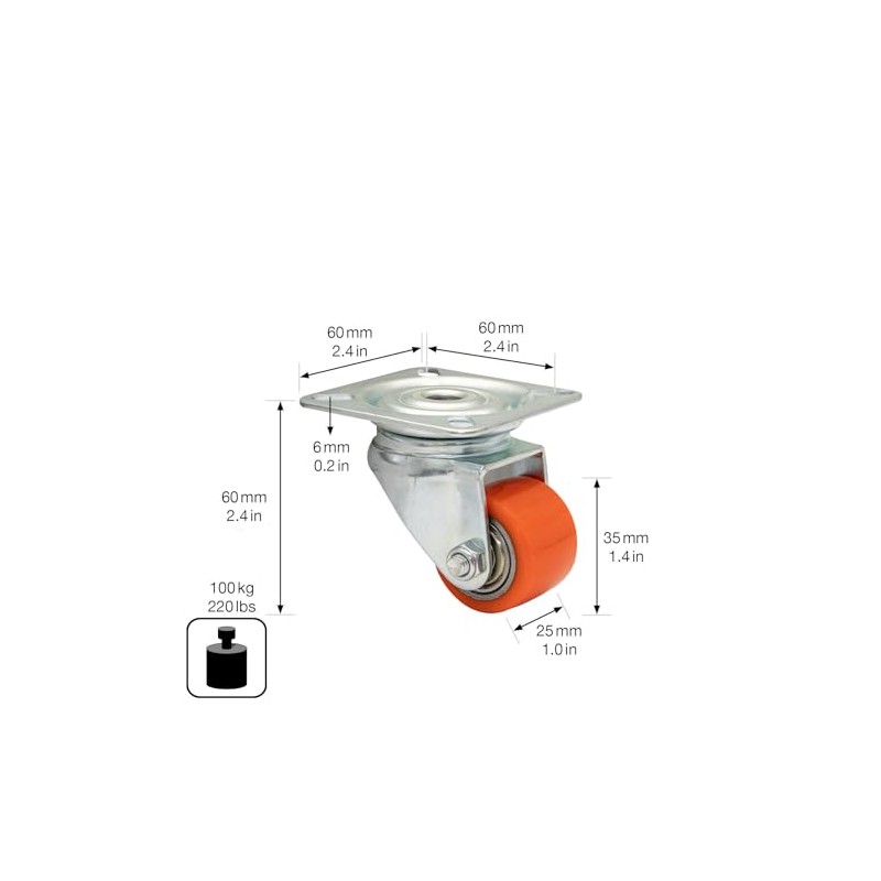 WAGNER Mini 04693501 Soft Swivel Castor Diameter 35 mm Height