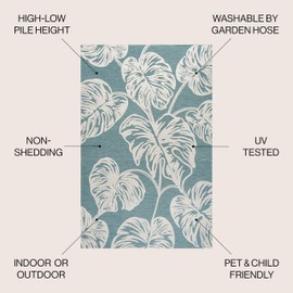 JONATHAN Y HWC100C-8 Tobago High-Low Two-Tone Monstera Leaf Indoor/Outdoor Area Rug, Floral, Coastal, Country, Backyard, Patio, Porch, Easy-Cleaning, Non-Shedding, 8 X 10, Blue/Ivory
