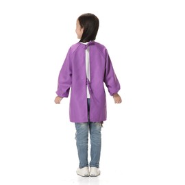 TopTie Cotton Kids Smock Apron for Hair Grooming Painting Cooking with Front Pocket & Long Sleeve, for Age 1-12 years-Purple-S