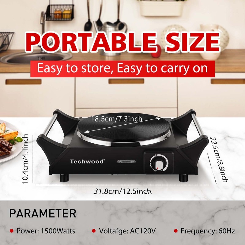 Techwood Hot Plate Portable Electric Stove 1500W Countertop Single Burner