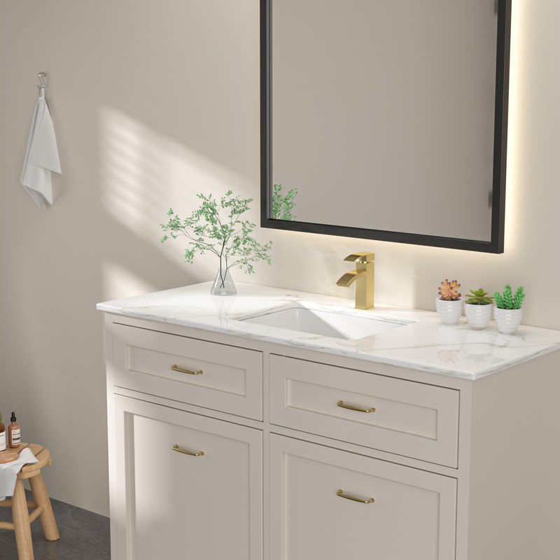 Dcolora Undermount Bathroom Sink Rectangle 18"x14" White Porcelain Ceramic Rectangular