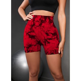 OVESPORT - Pantalones cortos de entrenamiento para mujer, levantamiento de glúteos, cintura alta, yoga, gimnasio, sin costuras, pantalones cortos, Zafiro/Cian/Rojo, M