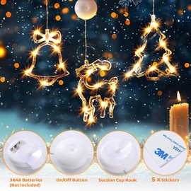 Brightown 3pcs LED Christmas Window Lights Silhouette Decoration Lighted Bell Christmas Tree Reindeer Battery Operated with Suction Cup for Christmas Window Glass Wall Indoor Decor Warm White