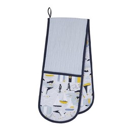 Ulster Weavers - Striped & Nautical Double Oven Gloves (88 x 18cm) - 100% Cotton - Coastal Oven Gloves Heat Resistant - Washable Oven Gloves with Sailing Boats & Seagull - Nautical Kitchen Accessories