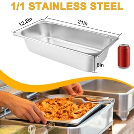 VOISEN Hotel Pans with Lids 2 Pack 1/1 Size 6" Deep, 1.2mm Thick Hotel Pans Full Size, Steam Table Pan for Catering Buffet Chafing Dish Pan,20.87"x12.8"x6"