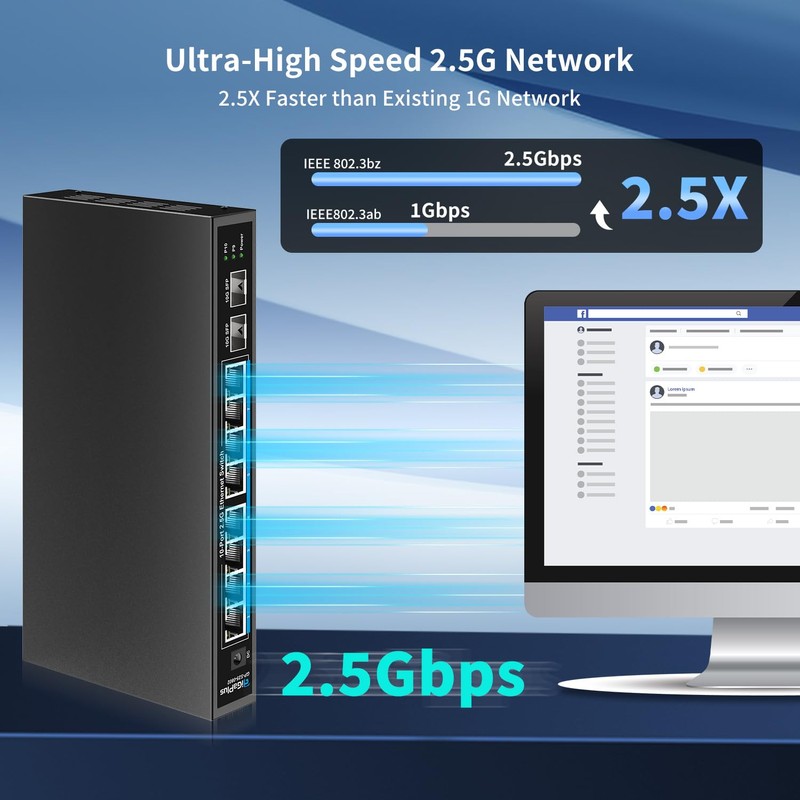 10 Port 2.5Gb Unmanaged Ethernet Switch with 8* 2.5G Base-T