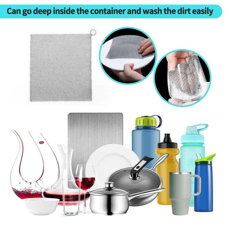 Cast Iron Cleaner 8 * 8" Upgraded Stainless Steel Chainmail