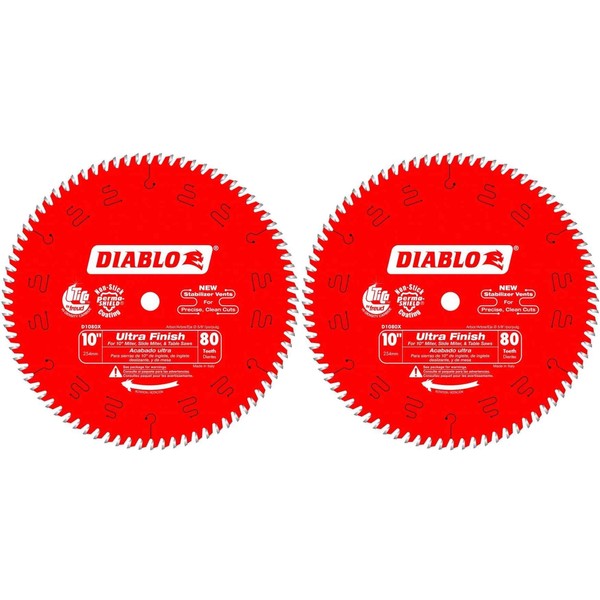 Freud D1080X Diablo 10-Inch 80-tooth ATB Finish Saw Blade with 5/8-Inch Arbor and PermaShield Coating (2 Pack)