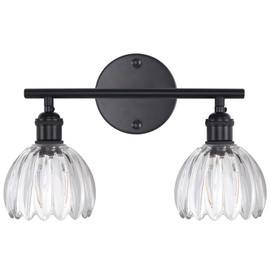 Shenmoyl Bathroom Light Fixtures, 2-Light Black Vanity wall Light Over Mirror with Clear Tulip Glass Shade for Bedroom Living Room (Bulb Not Included)