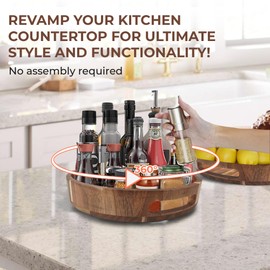 PANDAWOOD 12 Inch Lazy Susan Organizer 100% Acacia Wood - Large Lazy Susan Turntable Organizer for Cabinet, Dining Table, Bathroom, Pantry - Kitchen Cabinet Countertop Organizer - Spice Lazy Susan