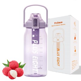 pluseight Water Bottles, 32 oz Motivational Water Bottles with Time Marker to Drink, Leak-Proof Tritan BPA-Free, Wide Mouth with Carrying Strap for Women Men Gym Fitness Outdoor (Purple)